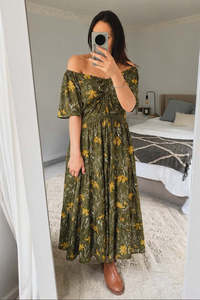 Sweetheart Solstice Dress - Sage & Mustard Floral