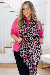 All: Pink/Black Animal Print Scarf