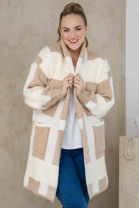 Checked Cardi - Beige