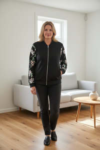 Zip Ups: Emmerline Floral Zip Up - Black