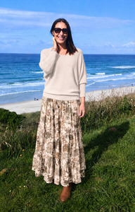 Pants Skirts: Tiered Victoria Maxi Skirt - Soft Neutrals