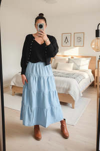Tiered Victoria Maxi Skirt - Light Denim