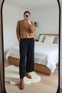 All Nooz Cardis: Tan - Eloise Striped Knit Cardigan