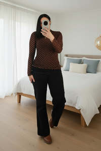 Tops: Chocolate Polka Dot Mesh Top