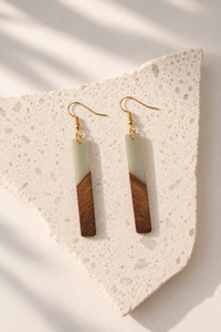 Accessories: Grey - Rectangular Wood & Resin Earrings