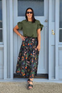 All: Khaki - Silky Vanessa Ruffle Sleeve Top