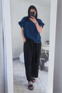 Tops: Stormy Blue - Silky Vanessa Ruffle Sleeve Top