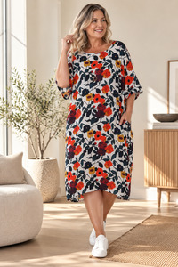 Dresses: Rosarium Floral - Curvier Smock Dress