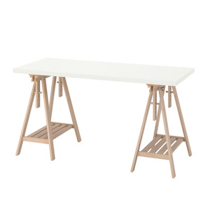 Ikea Lagkapten / Mittback Desk Combo, 120x60x73-96cm, White / Birch