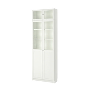 Ikea Billy Bookcase Range: Ikea Billy Bookcase Extension Combo with Oxberg Half Glass Doors, 80x30x237cm, White