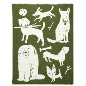 Dog Park Koirapuisto Kids' Wool Blanket, 90x130cm Olive-white
