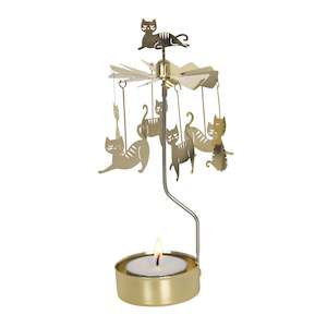 Gifts Under 40: Cat Family Tea Light Carousel Chime, Gold