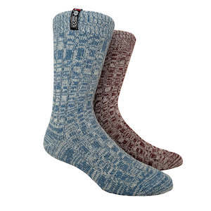 Denmark Womens Wool Socks 2-Pack Gift Box, Light Blue-Burgundy