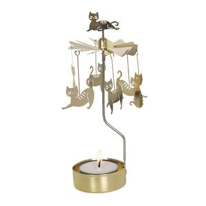 Cat Family Tea Light Carousel, Gold