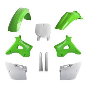Plastic Protection: Polisport Full MX Kit Kawasaki KX125/250 ('96-'98) - OEM Green / White