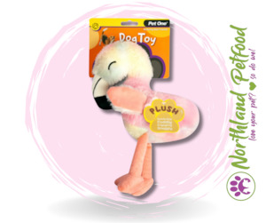 Puppy Accessories: 31CM Plush Rainbow Squeaky Flamingo Dog Toy