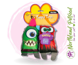Puppy Accessories: Pet One Squeaky Toy Fluffy Monsters - Assorted
