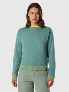 Boat-neck sweater with viscose trims