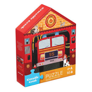 Wooden Puzzles: Crocodile Creek 50pc Flat House Puzzle - Fire Station