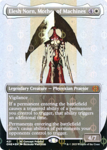 Phyrexia All Will Be One: Elesh Norn, Mother of Machines (Borderless Concept Praetors Step-and-Compleat Foil) [Phyrexia: All Will Be One]