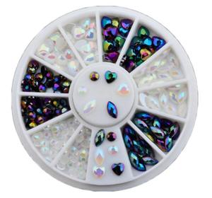 Rhinestones: Heart, Round & Teardrop AB White & Black Rhinestone Wheel | TCG Nail Art Rhinestone Wheel NZ