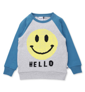 Minti Pixelled Face Furry Crew - Grey Marle/Teal - SALE-Boys Sale : Kids Clothin&hellip;