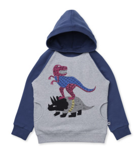 Minti Super Dinos Furry Hood - Grey Marle/Navy - SALE-Boys Sale : Kids Clothing &hellip;