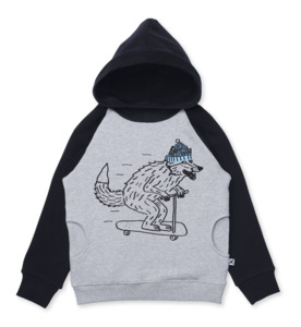 Minti Speedy Wolf Furry Hood - Grey Marle/Black - SALE-Boys Sale : Kids Clothing&hellip;