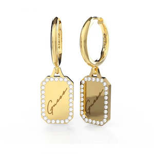 Earrings Collection: Guess Gold Plated Stainless Steel Tag Huggies Earring