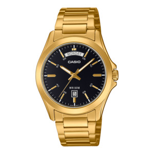 Casio: Casio Analog black face Gold plated Band mtp1370G-1A