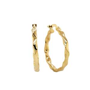 Earrings Collection: 9ct Yellow Gold And Silver Bonded Faceted Hoop Earrings