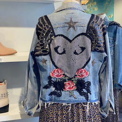 A Recent Collection: Heartspeak Worldwide Upcycled Denim Jacket - Heart with Wings - SIZE M