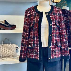 Jackets Blazers: Anine Bing Lydia Jacket Cherry Plaid - SIZE XS/S