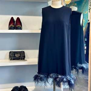 Dresses: Prada Ostrich Feather Crepe de Chine Dress - SIZE 44 NZ 12