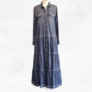 Frontpage: Golden Goose Tiered Denim Maxi Dress - SIZE 40 NZ 10