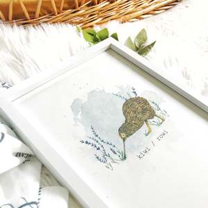 Nz Native Bird Hand Painted Prints: Kiwi/Rowi Nursery Print