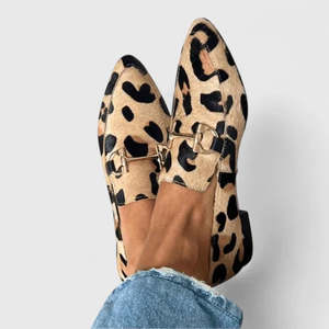 Womens Shoes: Elegant Footwear | Women's Loafers with Pointed Toe & Animal Print | Chic Slip-On Style for Effortless Fashion