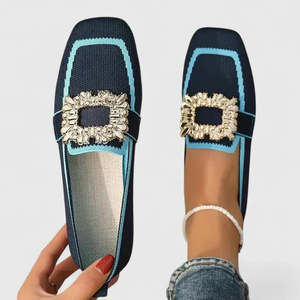 Womens Shoes: Chic Collection | Women's Loafers with Jeweled Buckle & Slip-On Comfort | Stylish Square Toe Design for Effortless Elegance