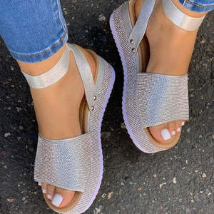 Womens Shoes: Rita Women's Platform Sandals with Rhinestone Embellishments | Chunky Sole for Glamorous Comfort