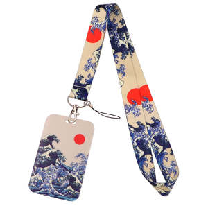 Accessories: Japanese Waves Lanyard Keychain ID Card Cover