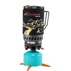 Cookers: Portable Cooking System Outdoor Hiking Stove Heat Exchanger Pot Propane Gas Burners 1400ml