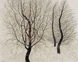 Print: Silver Birch and Larch Trees II