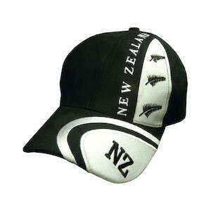 Hat Brushed 3 Ferns&NZ Blk