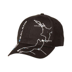 Hat Cotton New Zealand Map Black