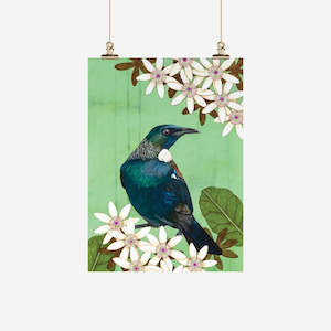 Tea Towels: Kathryn Furniss Tea Towel - Tui in the Sky Flowers