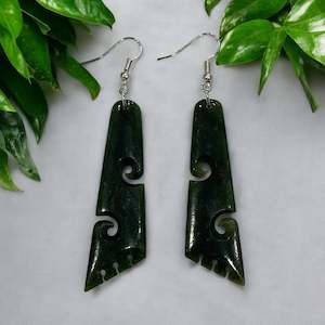 2 Koru Angled NZ Greenstone Earring
