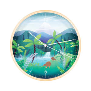 Wall Clock Wooden NZ Scene Kiwi 25cm