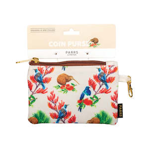 Coin Purse Birds Flower Beige