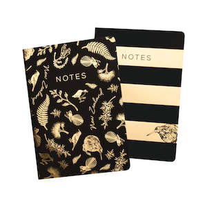 Notebook Soft Cover 2 Pack Black & Gold Birds