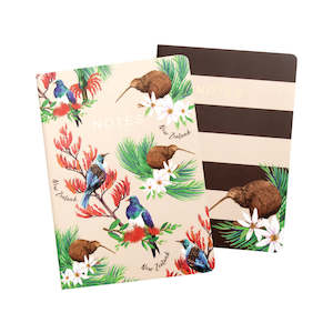 Notebooks: Notebook Soft Cover 2 pack Birds Flower Beige